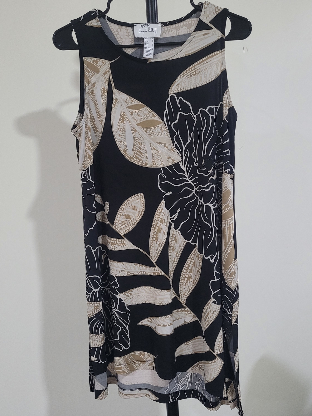 Joseph Ribkoff Black and Beige Floral Sleeveless Shift Dress